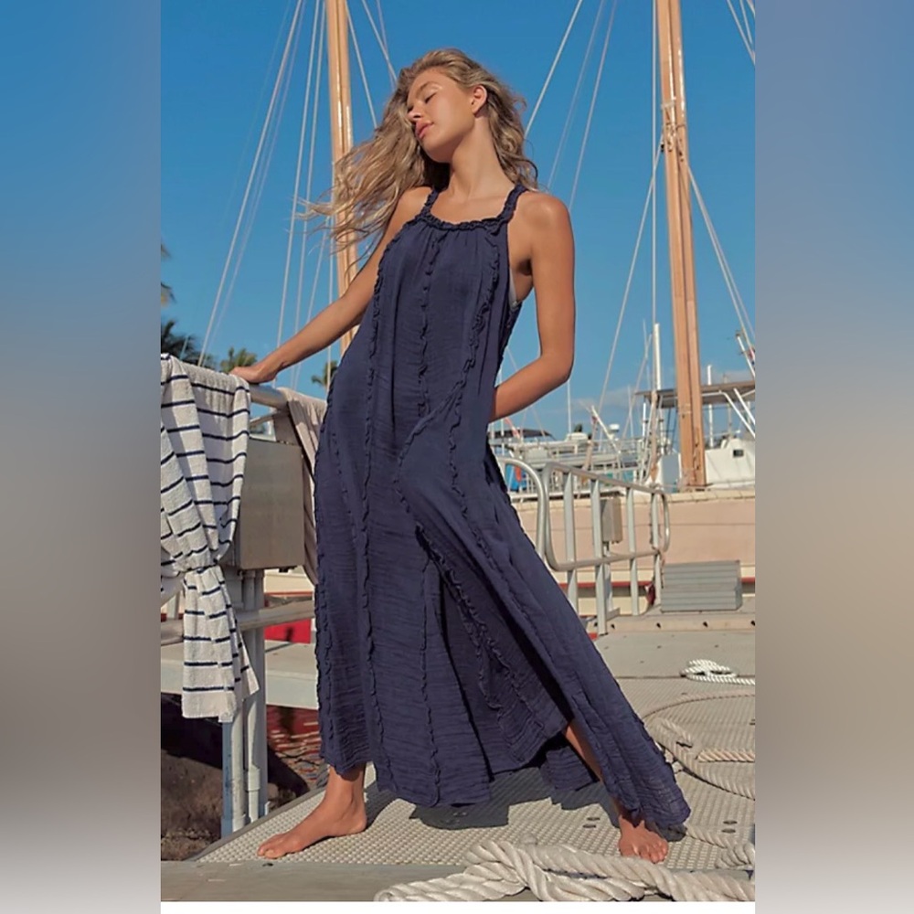 Free People McKinley Navy Blue Maxi Dress size medium